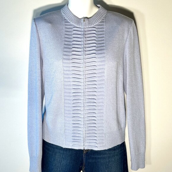 St. John Collection SZ 14 Baby Blue Zip Front Sweater Cardigan Old Money Preppy - Picture 1 of 8